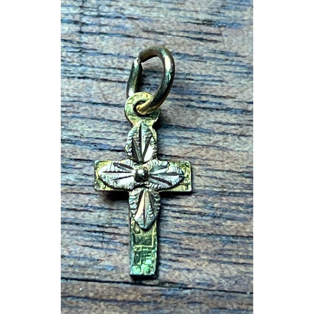 Vtg 10k Gold Landstrom Crucifix Cross Charm SMALL Mini 0.5" 0.3g Black Hills 90s